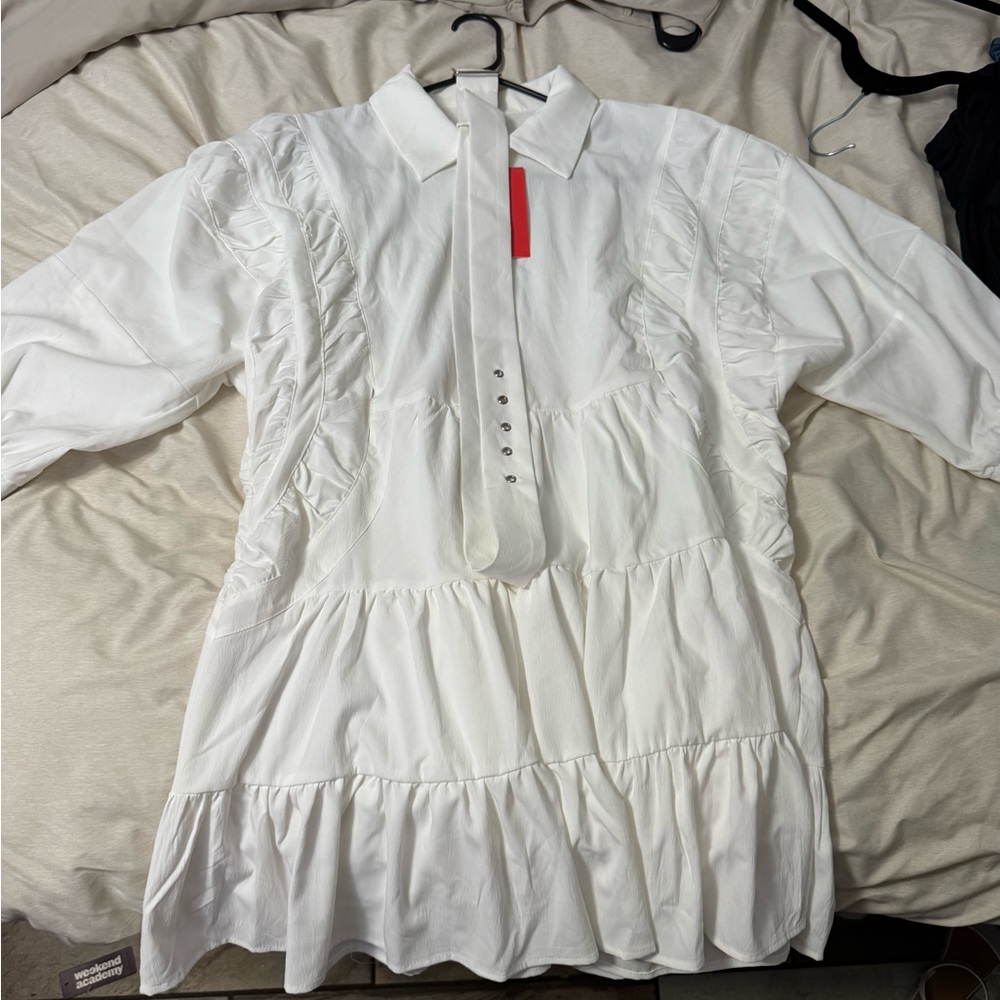 White Ruffled Long Sleeve Dress